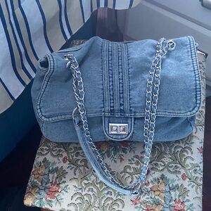Casual Blue Denim Shoulder Bag with Chain Strap
